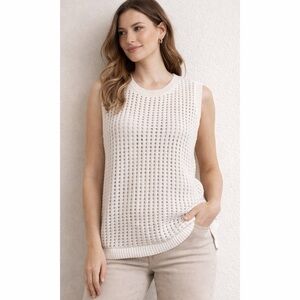 CeCe • Open-Knit Sleeveless V-Neck Sweater Tank